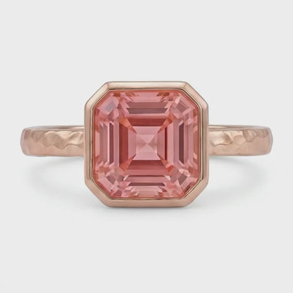Asscher Padparadscha Bezel Solitaire Ring Natural 14K Rose Gold