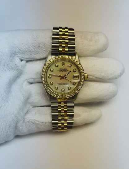 Rolex Datejust 31 mm White Mother Of Pearl Diamond Dial Two Tone Watch
