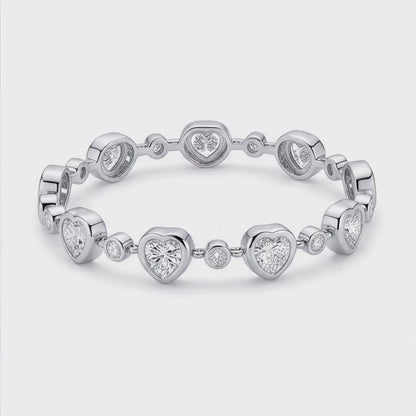 Heart Diamond Bracelet 4 Carat Lab Grown Bezel Station 14K White Gold 7 Inch