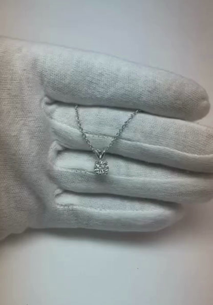 Prong Set Solitaire Round Cut Natural Earth Mined Diamond Pendant White Gold 14K 1 Ct