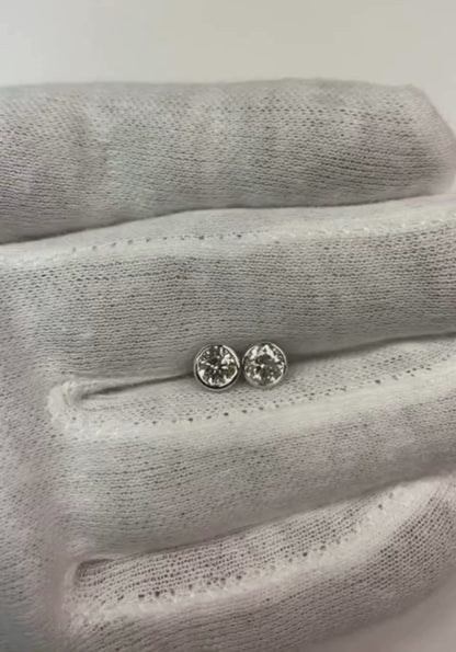 1.3 Ct Bezel Set Solitaire Round Natural Earth Mined Diamond Stud Earring 14K White Gold