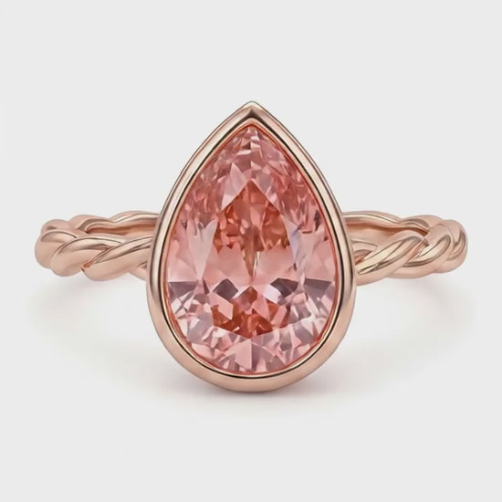 Pear Padparadscha Bezel Solitaire Ring Natural 14K Rose Gold