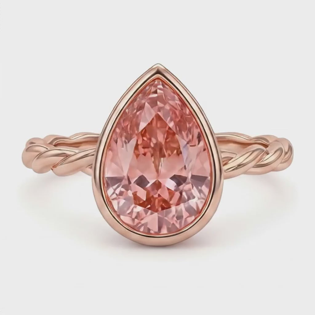 Pear Padparadscha Bezel Solitaire Ring Natural 14K Rose Gold