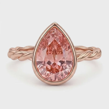 Pear Padparadscha Bezel Solitaire Ring Natural 14K Rose Gold