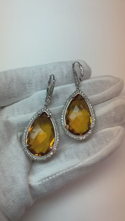 48.88 Ct Madeira Citrine And Natural Earth Mined Diamond Women Dangle Earrings