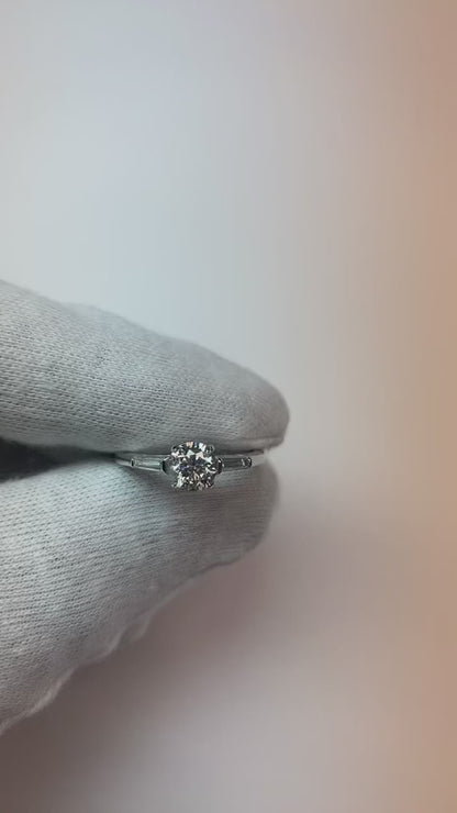 1.60 Carats Round & Baguette Three Stone Ring White Gold 14K Natural Earth Mined Diamond