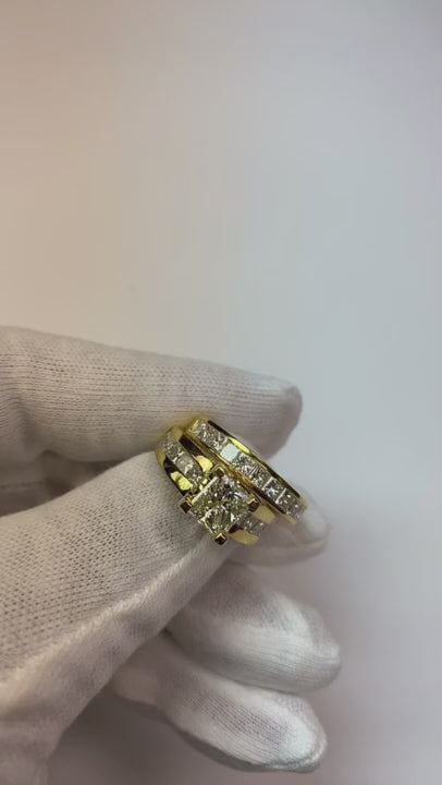 3.01 Carat Princess Cut Natural Earth Mined Diamonds Fancy Engagement Ring Gold