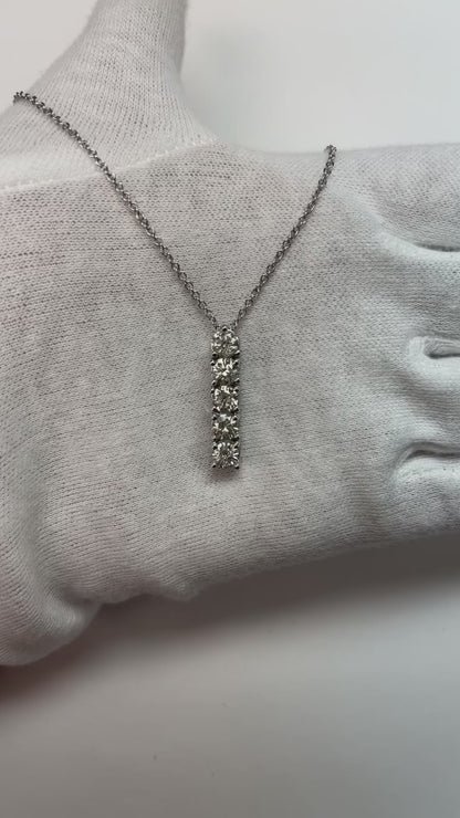 Round Brilliant Cut Natural Earth Mined Diamond Five Stone Necklace Pendant 2.5 Ct. WG 14K