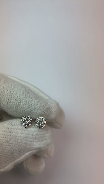 Round Diamond Stud Earring Martini Setting 1.60 Carats White Gold 14K