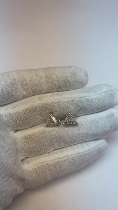 3.50 Carats Trillion Cut Genuine Natural Earth Mined Diamonds Women Studs Earrings Gold White