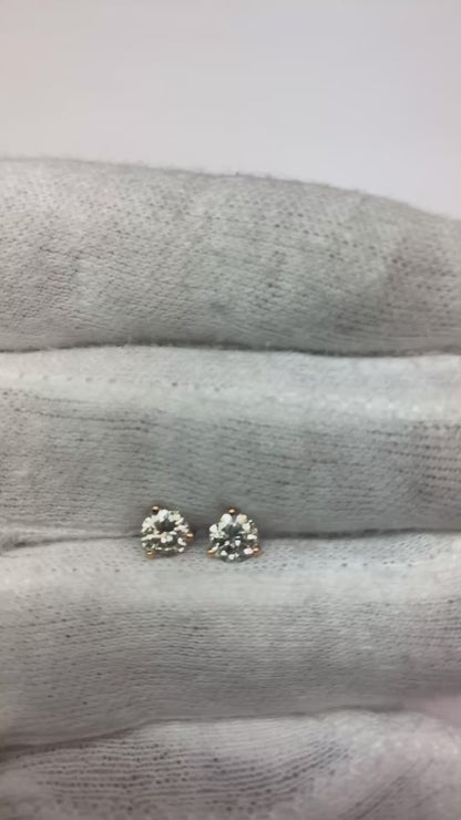 Stud Earring Martini Set Round Natural Earth Mined Diamond White Gold 14K