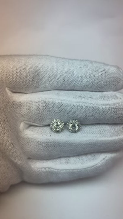 Round Shaped Halo Natural Earth Mined Diamond Stud Earrings 1.90 Carats White Gold 14K