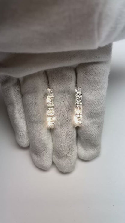Ladies Princess Cut Natural Earth Mined Diamond Hoop Earring Solid Gold 14K 6 Carats