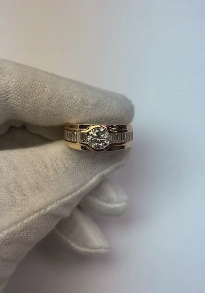 1.85 Carats Diamond White Gold 10K Men's Ring Half Bezel Set