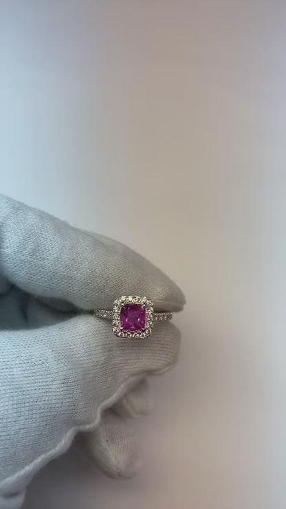 2 Ct Pink Sapphire And Natural Earth Mined Diamond Ring 14K White Gold