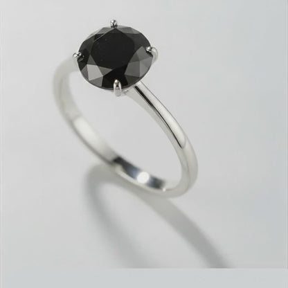 1.5 Carat Round Black Diamond Solitaire Ring Natural 14K White Gold