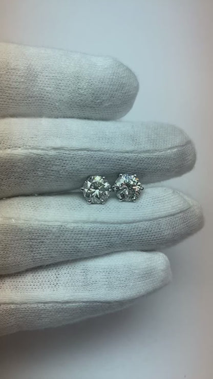 Round Shape Natural Earth Mined Diamond Stud Earring 4 Carats White Gold Women Jewelry