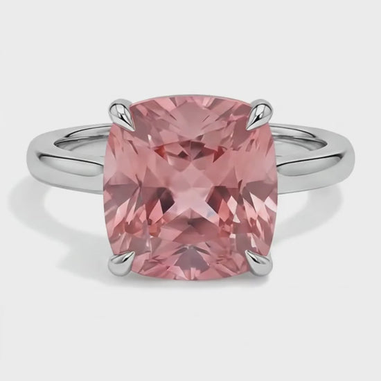 Cushion Padparadscha Solitaire Ring Natural 14K White Gold