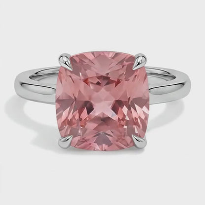 Cushion Padparadscha Solitaire Ring Natural 14K White Gold