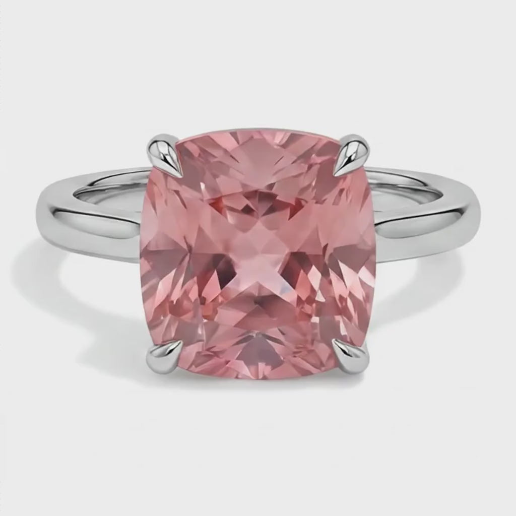 Cushion Padparadscha Solitaire Ring Natural 14K White Gold