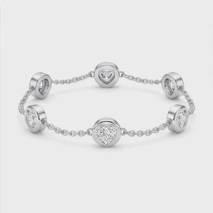 Lab Grown Diamond Bracelet 3 Carat Round Bezel By The Yard 14K White Gold 7 Inch
