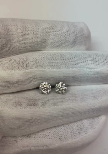 Natural Earth Mined Diamond Stud Earrings 1.80 Carats White Gold 14K