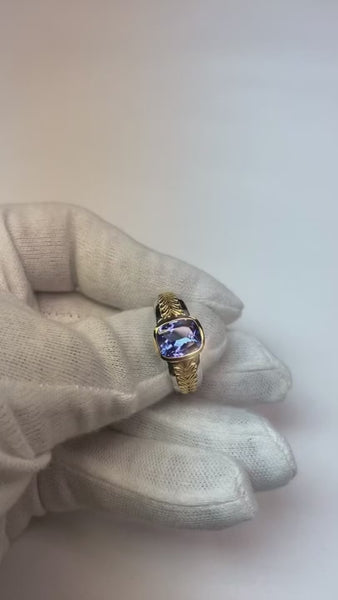 Two Tone Solitaire Tanzanite Ring Cushion Bezel Set 5.50 Carats