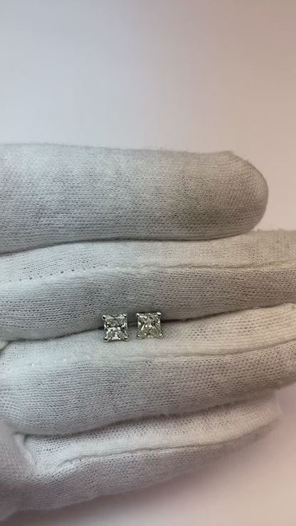 1.70 Ct Princess Solitaire Natural Earth Mined Diamond Stud Earring 14K White Gold