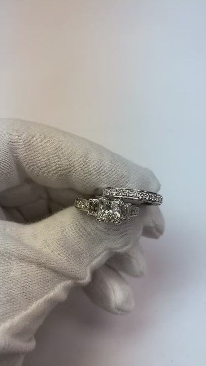 5 Carat Princess Center Natural Earth Mined Diamond Ring With Band Set Two Tone 14K