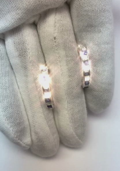 Ceylon Sapphire And Natural Earth Mined Diamonds 4.40 Carats Hoop Earrings White Gold 14K