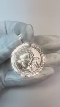 White Gold Dollar Natural Earth Mined Diamond Bezel Pendant 2 Carats (Coin not included)