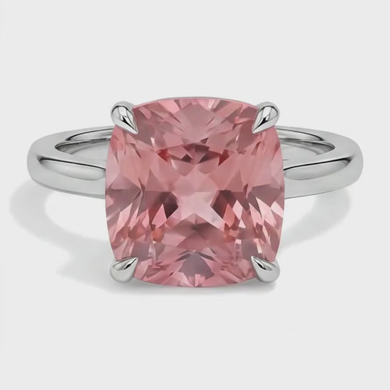 Cushion Padparadscha Solitaire Ring Natural 14K White Gold