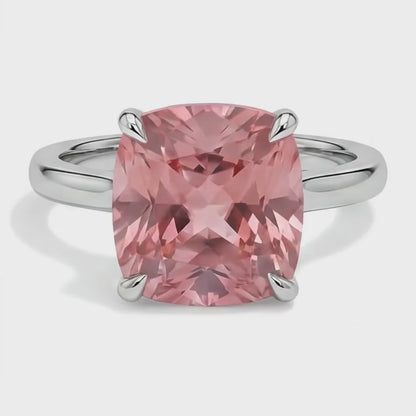 Cushion Padparadscha Solitaire Ring Natural 14K White Gold