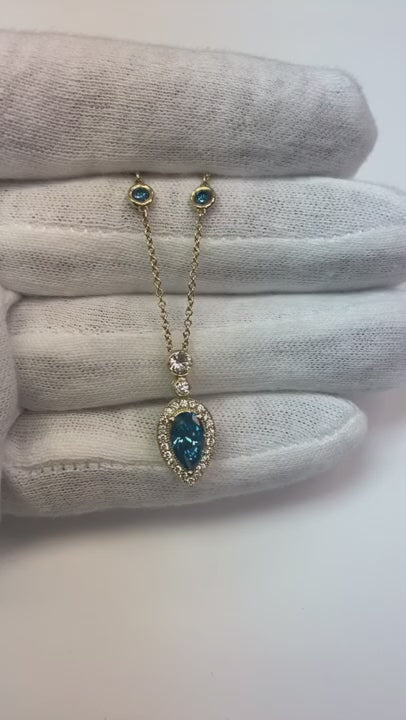 Natural Earth Mined Diamond Halo Pendant Round & Pear Ceylon Sapphire 2.50 Carats