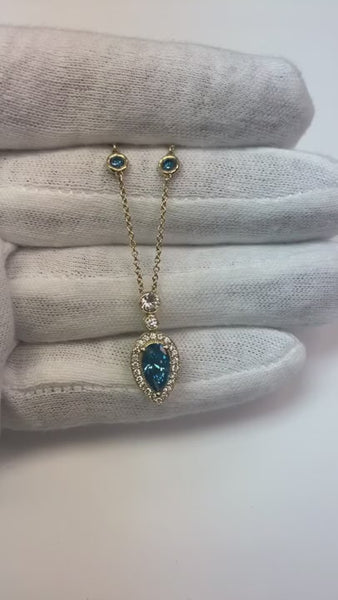 Diamond Halo Pendant Round & Pear Ceylon Sapphire 2.50 Carats