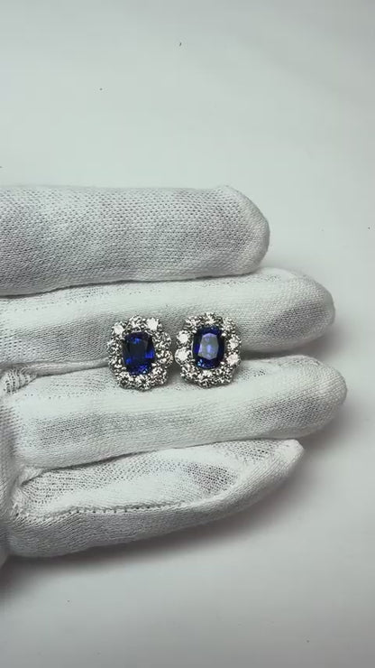 IGI CERTIFIED 6 Carats Prong Set Ceylon Color Sapphire Stud Earrings White Gold 14K