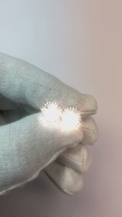 Halo Natural Earth Mined Diamond Studs 2 Carats White Gold