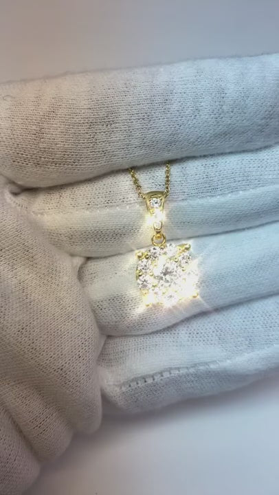 2 Carats Round Natural Earth Mined Diamond Halo Pendant Solid White Gold 14K