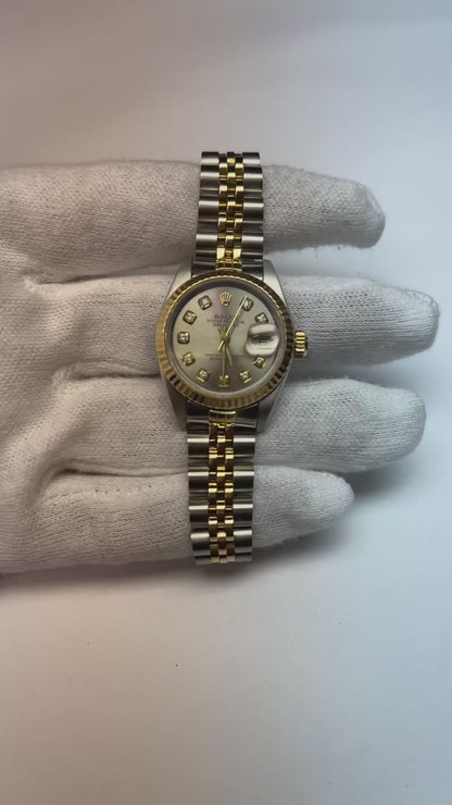 Rolex Year 2001 Datejust Gray Diamond Dial 26 mm Two Tone Ladies Watch