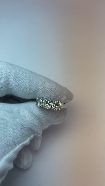 3.25 Ct Three Stone Natural Earth Mined Diamond Engagement Ring White Gold 14K New