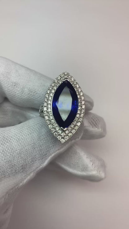 21.25 Ct Solitaire With Accent Tanzanite With Natural Earth Mined Diamonds Ring Gold 14K