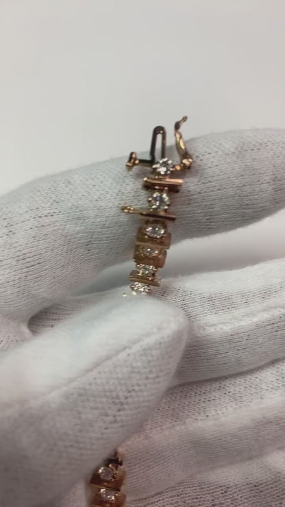Rose Gold 14K Round Natural Earth Mined Diamond 8 Carats Tennis Bracelet