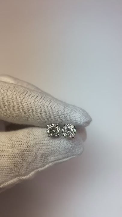 White Gold 14K Prong Round Genuine Natural Earth Mined Diamond Stud Earring G Si1 2 Carats