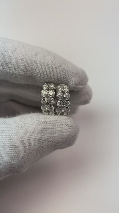 3 Carats Round Cut Two Row Natural Earth Mined Diamonds Women Huggies Hoop Earring