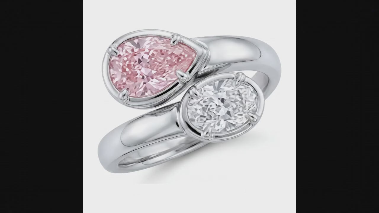 1.75 Carat Oval Pink Lab Grown Diamond and White Diamond Bypass Ring 14K White Gold