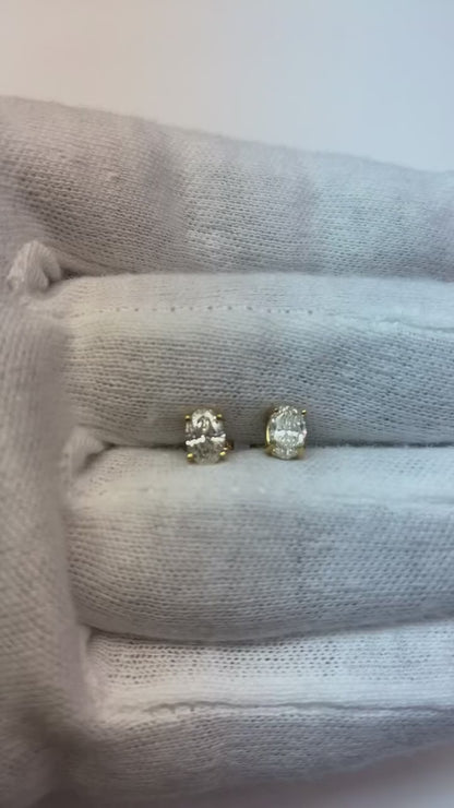 Natural Earth Mined Diamond Oval Cut 1 Carat Stud Earring White Gold New