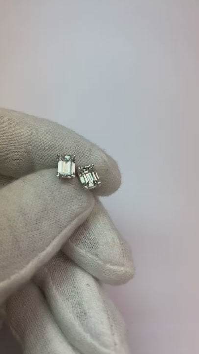 2 Carats 14K White Gold Emerald Cut Solitaire Natural Earth Mined Diamond Stud Earring