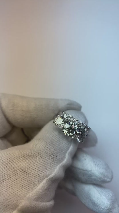Three-Stone 5 Carats Round Anniversary Ring Set White Gold 14K Natural Earth Mined Diamond