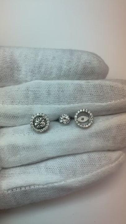 1.40 Ct Natural Earth Mined Diamond Stud Halo Jacket Earrings