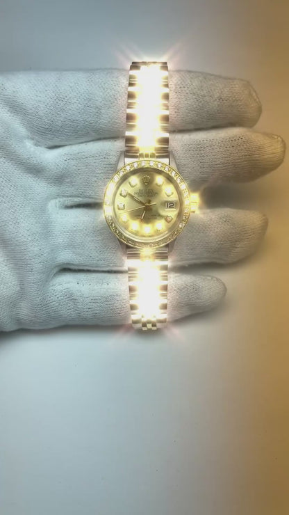 Two Tone Champagne Diamond Dial Bezel Lady Watch Rolex Datejust